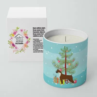 Caroline's Treasures Boxer Christmas Tree 10 oz Decorative Soy Candle In Blue