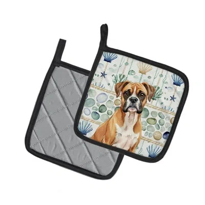 Caroline's Treasures Boxer Coastal Sea Glass Pair Of Pot Holders In Multicolor