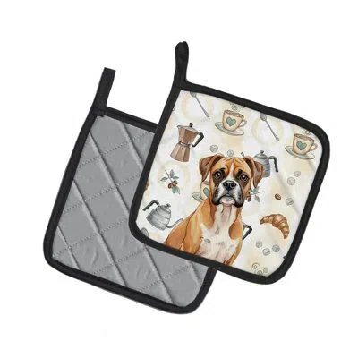 Caroline's Treasures Boxer Coffee Bar Pair Of Pot Holders In Multicolor