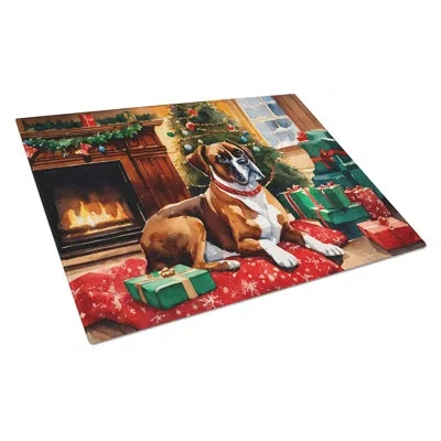 Caroline's Treasures Boxer Cozy Christmas Glass Cutting Board Large