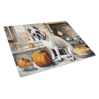 Caroline's Treasures Boxer Fall Kitchen Pumpkins Glass Cutting Board Large