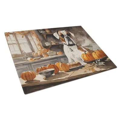 Caroline's Treasures Boxer Fall Kitchen Pumpkins Glass Cutting Board Large