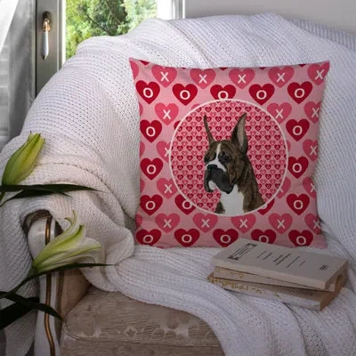 Caroline's Treasures Boxer Hearts Love And Valentine's Day Portrait Indoor / Outdoor Geometric 14" Throw Pillow