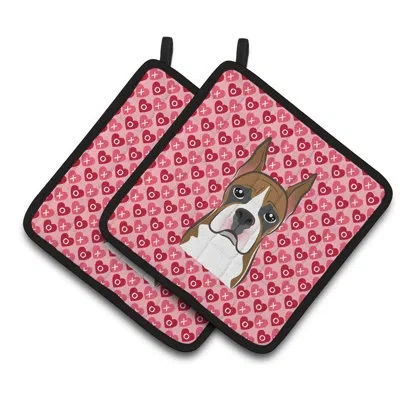 Caroline's Treasures Boxer Hearts Potholder In Brown;red;pink