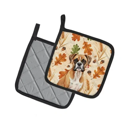 Caroline's Treasures Boxer Heirloom Fall Pair Of Pot Holders In Multicolor