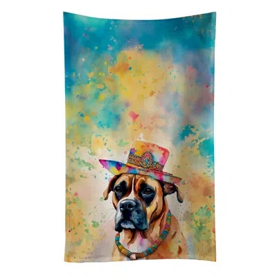 Caroline's Treasures Boxer Hippie Dawg Kitchen Towel In Multicolor