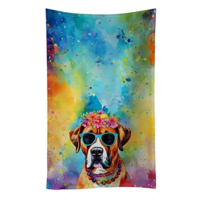 Caroline's Treasures Boxer Hippie Dawg Kitchen Towel In Multicolor