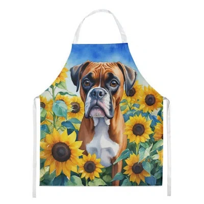 Caroline's Treasures Boxer In Sunflowers Apron In Blue;brown;green;yellow