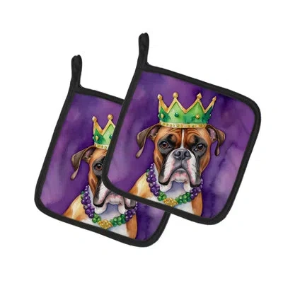 Caroline's Treasures Boxer King Of Mardi Gras Pair Of Pot Holders In Multicolor