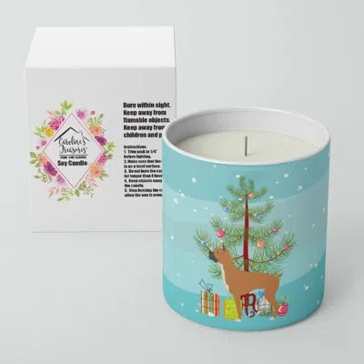 Caroline's Treasures Boxer Merry Christmas Tree 10 oz Decorative Soy Candle In Blue;green