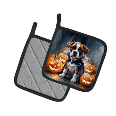 Caroline's Treasures Boxer Puppy Halloween Pair Of Pot Holders In Multi