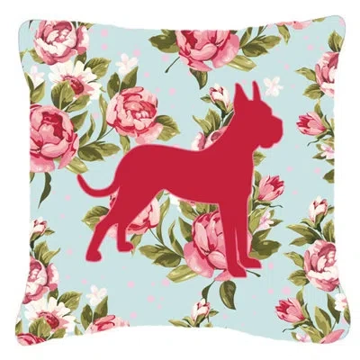Caroline's Treasures Boxer Shabby Elegance Blue Roses Indoor/outdoor Throw Pillow