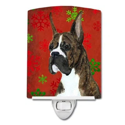 Caroline's Treasures Boxer Snowflakes Holiday Christmas Ceramic Night Light In Gray