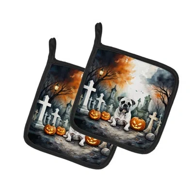 Caroline's Treasures Boxer Spooky Halloween Pair Of Pot Holders In Multicolor
