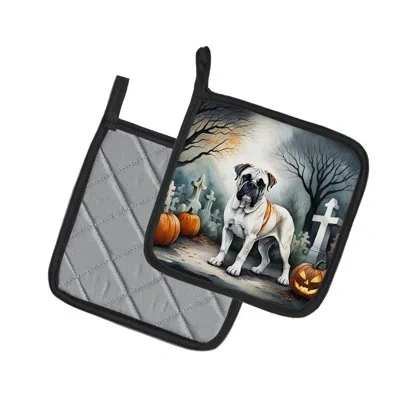 Caroline's Treasures Boxer Spooky Halloween Pair Of Pot Holders In Multicolor