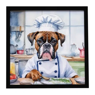 Caroline's Treasures Boxer The Chef Framed Metal Print In Multi