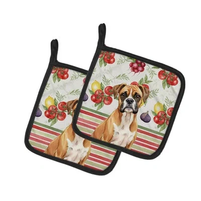 Caroline's Treasures Boxer Vegetables Pair Of Pot Holders In Multicolor