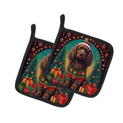 Caroline's Treasures Boykin Spaniel Christmas Pair Of Pot Holders In Multicolor
