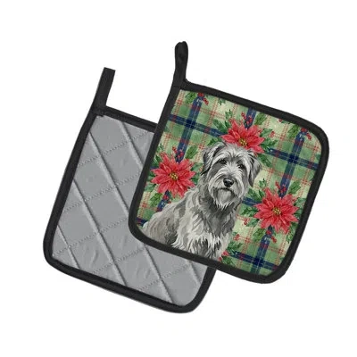 Caroline's Treasures Briard Christmas Poinsettas Pair Of Pot Holders In Multicolor
