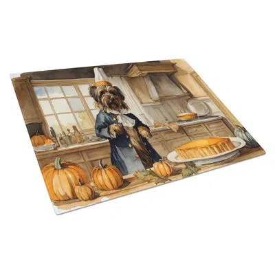Caroline's Treasures Briard Fall Kitchen Pumpkins Glass Cutting Board Large