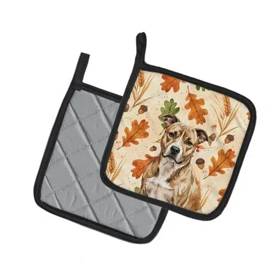 Caroline's Treasures Brindle American Staffordshire Terrier Heirloom Fall Pair Of Pot Holders In Multicolor