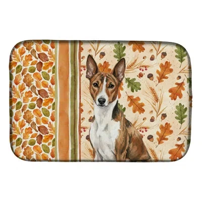 Caroline's Treasures Brindle And Basenji Heirloom Fall Dish Drying Mat In Natural