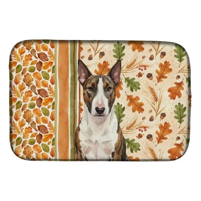 Caroline's Treasures Brindle And Bull Terrier Heirloom Fall Dish Drying Mat In Natural