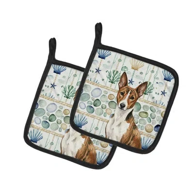 Caroline's Treasures Brindle And White Basenji Coastal Sea Glass Pair Of Pot Holders In Multicolor