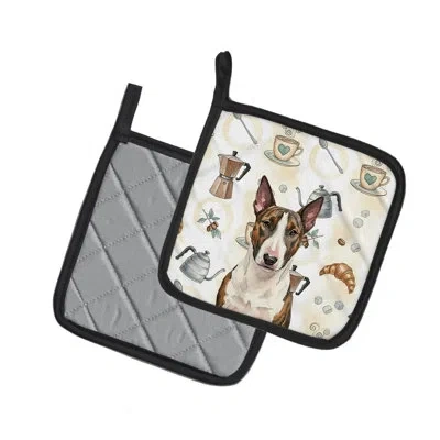 Caroline's Treasures Brindle And White Bull Terrier Coffee Bar Pair Of Pot Holders In Multicolor