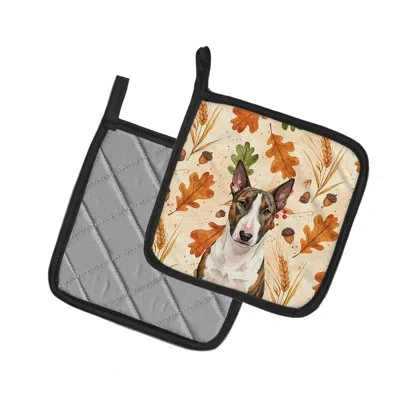 Caroline's Treasures Brindle And White Bull Terrier Heirloom Fall Pair Of Pot Holders In Multicolor