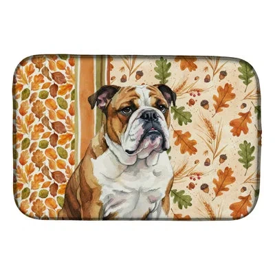 Caroline's Treasures Brindle And White English Bulldog Heirloom Fall Dish Drying Mat In Natural