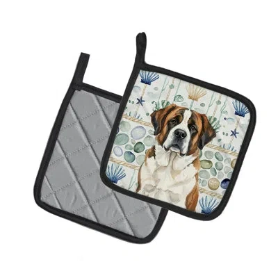 Caroline's Treasures Brindle And White Saint Bernard Coastal Sea Glass Pair Of Pot Holders In Multicolor