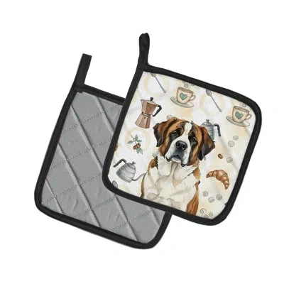 Caroline's Treasures Brindle And White Saint Bernard Coffee Bar Pair Of Pot Holders In Multicolor