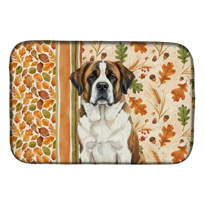 Caroline's Treasures Brindle And White Saint Bernard Heirloom Fall Dish Drying Mat In Natural