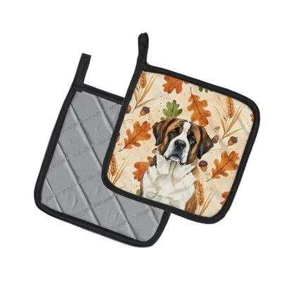 Caroline's Treasures Brindle And White Saint Bernard Heirloom Fall Pair Of Pot Holders In Multicolor