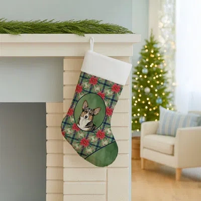 Caroline's Treasures Brindle Cardigan Welsh Corgi Christmas Poinsettias Holiday Stocking In Multicolor