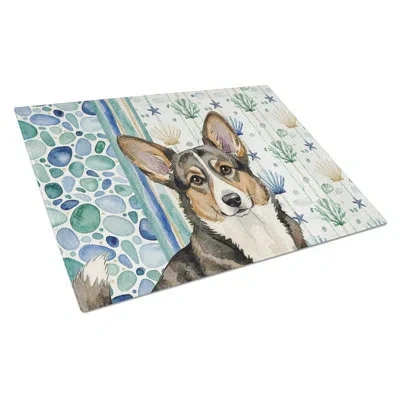 Caroline's Treasures Brindle Cardigan Welsh Corgi Coastal Sea Glass Glass Cutting Board In Cardigan Welsh Corgi Brindle