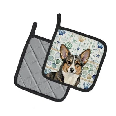 Caroline's Treasures Brindle Cardigan Welsh Corgi Coastal Sea Glass Pair Of Pot Holders In Multicolor