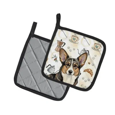 Caroline's Treasures Brindle Cardigan Welsh Corgi Coffee Bar Pair Of Pot Holders In Multicolor