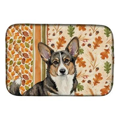 Caroline's Treasures Brindle Cardigan Welsh Corgi Heirloom Fall Dish Drying Mat In Natural