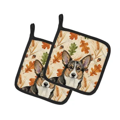 Caroline's Treasures Brindle Cardigan Welsh Corgi Heirloom Fall Pair Of Pot Holders In Multicolor