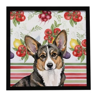 Caroline's Treasures Brindle Cardigan Welsh Corgi Vegetables Framed Metal Print In Multicolor