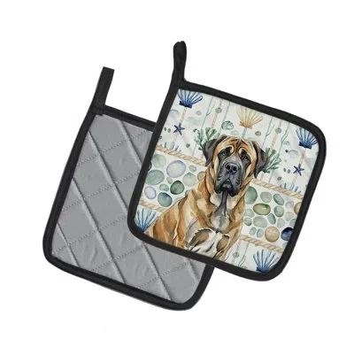 Caroline's Treasures Brindle English Mastiff Coastal Sea Glass Pair Of Pot Holders In Multicolor
