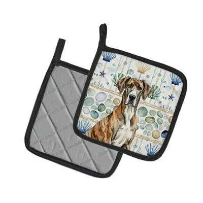 Caroline's Treasures Brindle Great Dane Coastal Sea Glass Pair Of Pot Holders In Multicolor