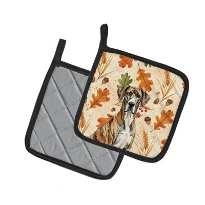 Caroline's Treasures Brindle Great Dane Heirloom Fall Pair Of Pot Holders In Multicolor