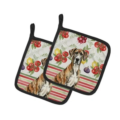 Caroline's Treasures Brindle Great Dane Vegetables Pair Of Pot Holders In Multicolor