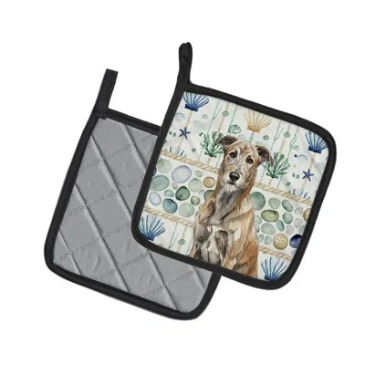 Caroline's Treasures Brindle Irish Wolfhound Coastal Sea Glass Pair Of Pot Holders In Multicolor