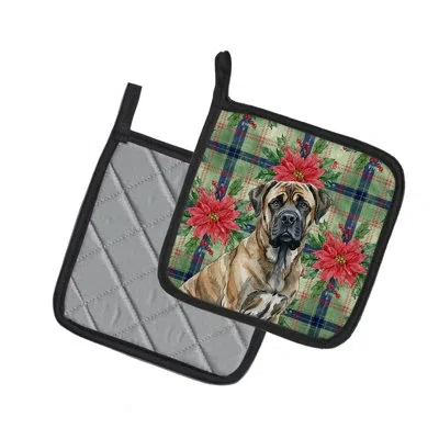 Caroline's Treasures Brindle Mastiff Christmas Poinsettas Pair Of Pot Holders In Multicolor