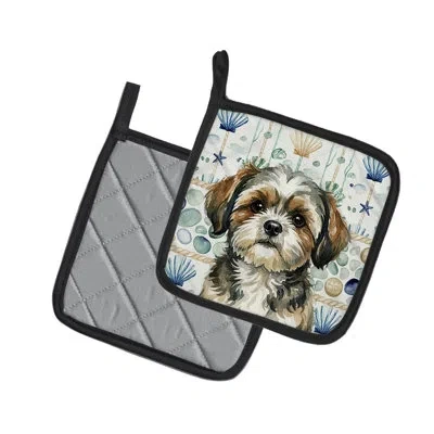 Caroline's Treasures Brindle Shih Tzu Coastal Sea Glass Pair Of Pot Holders In Multicolor