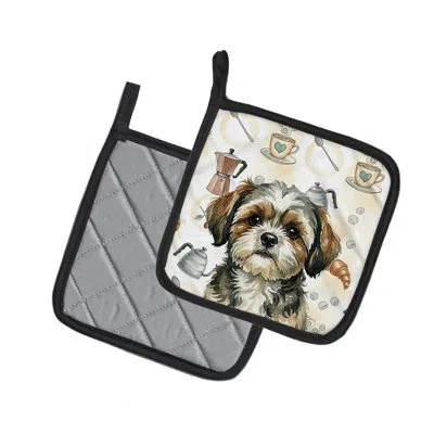 Caroline's Treasures Brindle Shih Tzu Coffee Bar Pair Of Pot Holders In Multicolor